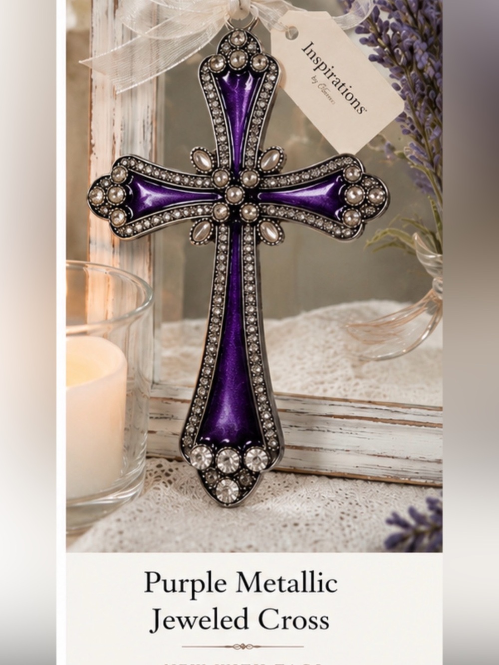 Purple Metallicβ Jeweled Cross Wall Accent